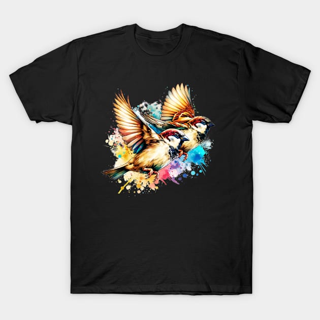 Watercolor House Sparrows T-Shirt by The Jumping Cart